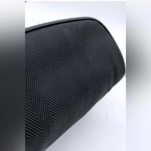 BVLGARI Black Herringbone Nylon/Leather Travel Case Cosmetic Bag Dopp Kit Italy - Picture 7 of 10